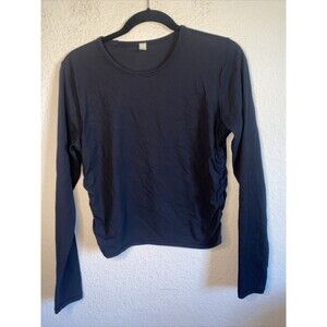 Lululemon Crop Ribbed Long Sleeve Shirt Run gym Train Black 10 Ruching EUC